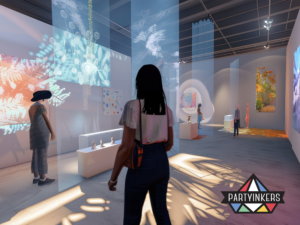 Visitors exploring an immersive art installation at an event, showcasing one of the interactive event ideas where visual and sensory experiences engage attendees, creating a memorable and interactive atmosphere.