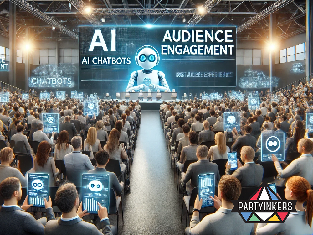 Audience interacting with AI chatbot technology during an engaging tech conference.