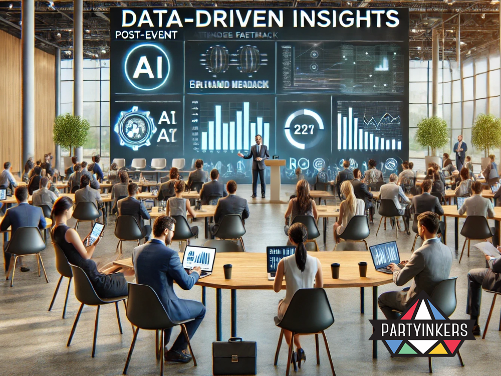 A presentation on data-driven insights and analytics displayed in a modern event setting.