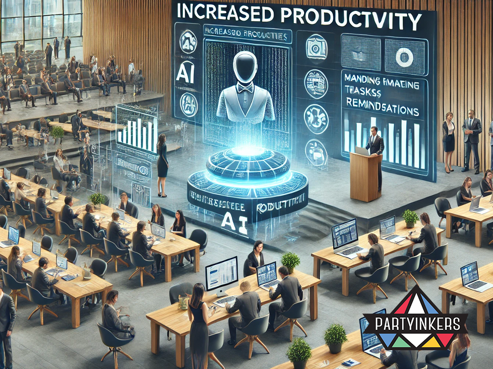 AI-powered productivity tools demonstrated in a corporate conference environment.