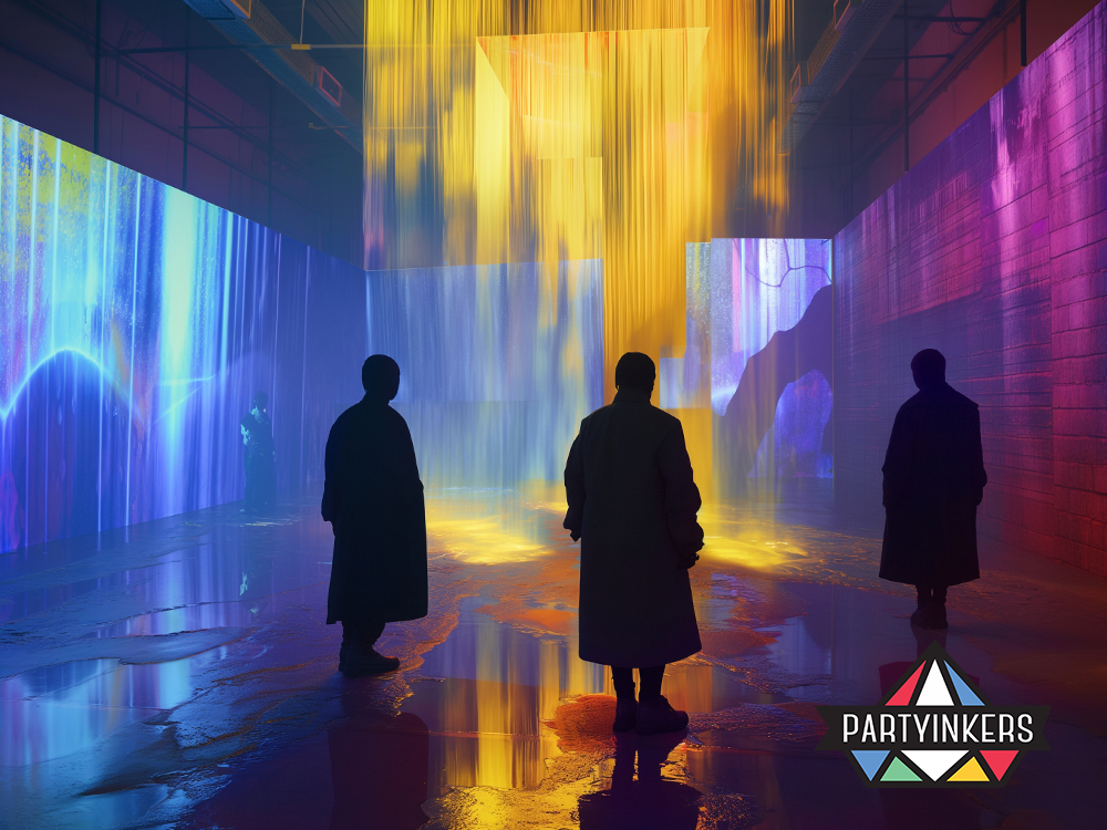 Immersive light installation featuring vibrant, cascading colors in an interactive event.