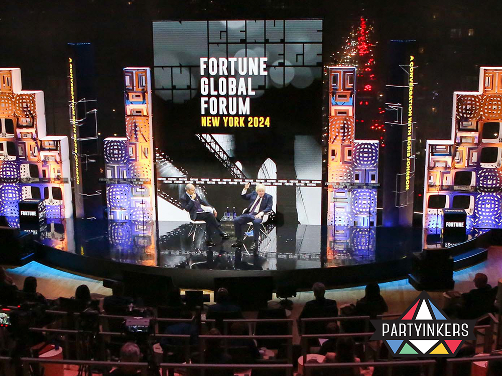 Panel discussion at the Fortune Global Forum, demonstrating informative and engaging conference entertainment ideas.