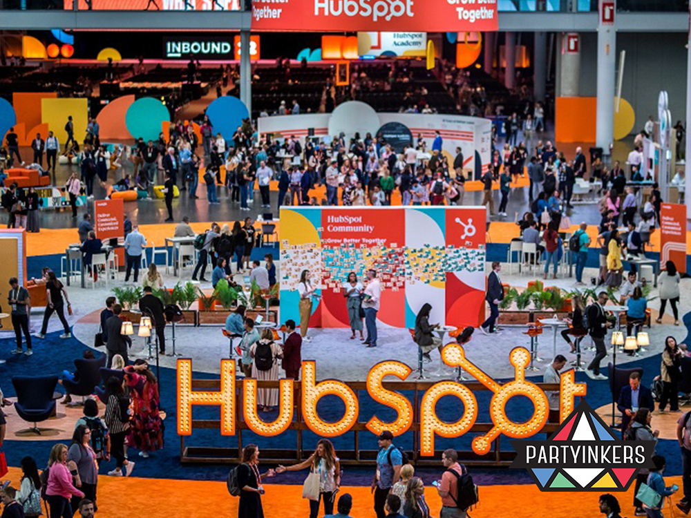 HubSpot Inbound event featuring colorful and interactive booths, fostering vibrant community engagement and networking.