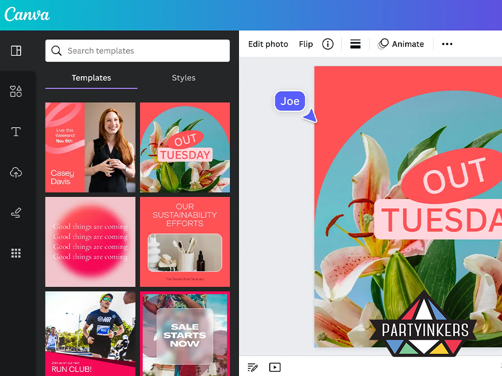 A Canva design interface showcasing creative templates, demonstrating brand activation ideas that empower users to generate their own content.