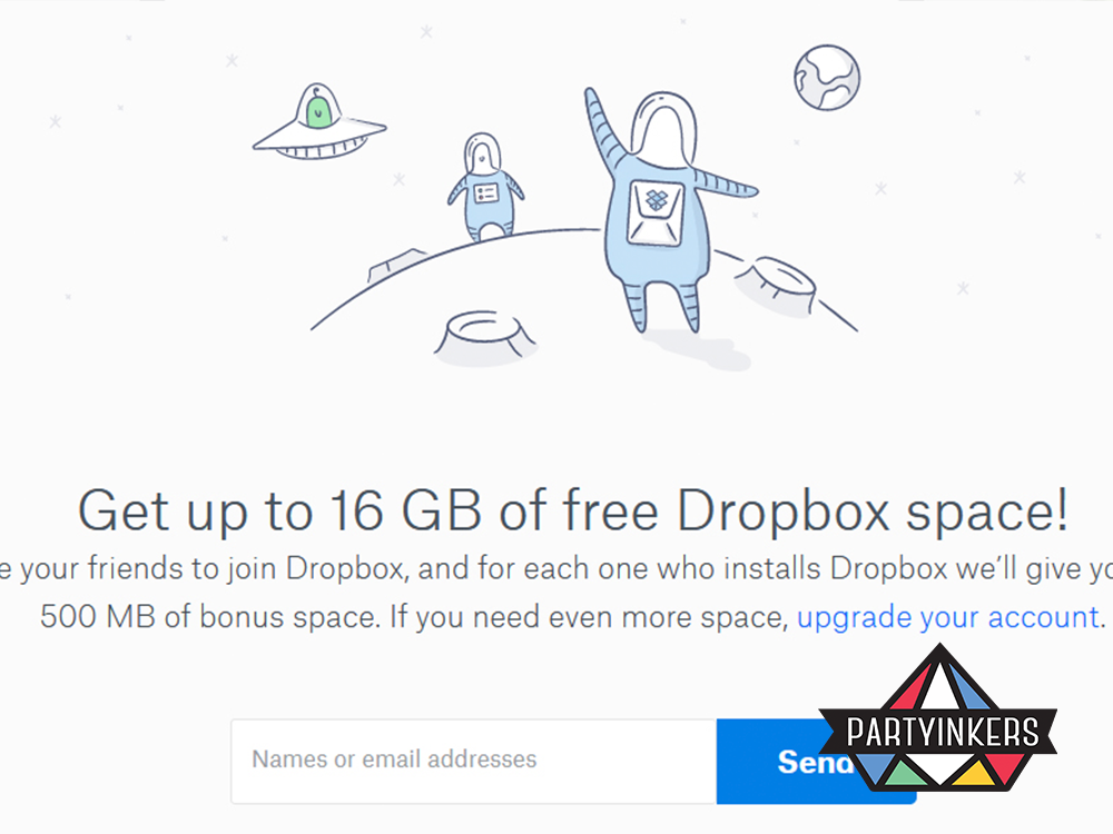  A promotional Dropbox page offering free storage through referrals, representing brand activation ideas that leverage incentives to grow customer bases.
